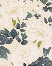 HomKihapai Peel and Stick Floral Wallpaper Vintage Floral Wallpaper Floral Peonies Wall Mural Wall Decor Peony Green Wallpaper Removable Wallpaper Flowers Bedroom Wallpaper Self Adhesive 118"X17.4"
