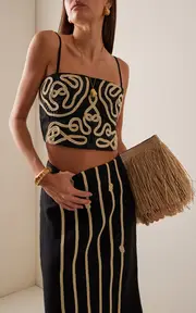 [Johanna Ortiz] Boat Lines Appliquéd Linen-Blend Top