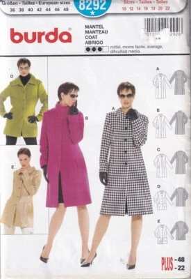 Burda Sewing Pattern 8292 Misses Fitted Coat Size 10-22
