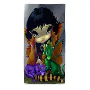Big Eyed Dragon Fairy and Her Two Cute Dragonlings Microfiber Beach Towel