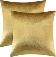 Gold Velvet Decorative Throw Pillow Covers,18x18 Pillow Covers for Couch Sofa Bed 2 Pack Soft Cushion Covers