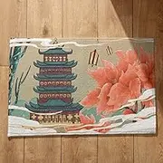 EHOMERY Under Doormat Outdoor Patio Chinese Style Architecture Indoor Mats for Entryway Foot Wash 50x80cm, Non-Slip Plush Cotton Decor Doormat