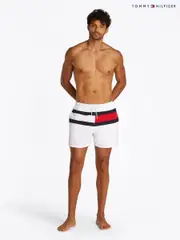 Tommy Hilfiger White Medium Length Drawstring Swim Trunks (F55180) | $150