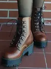 Dr. Martens Leona Platform Combat Boots Womens 11 Butterscotch Heeled Hiker New