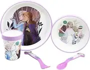 5-Piece Children's Tableware with Non-Slip Base Plate, Bowl, 260 ml Glass and Cutlery BPA Free Frozen Trust The Journey