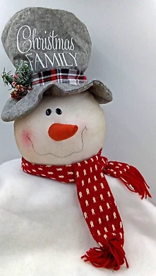 Snowmen Head Tree Topper Christmas is Family Embroidered Floral Scarf Nose NEW