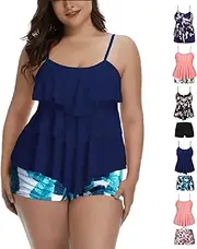 [Generic] Metallic Bikini for Women Layered Flower Print Sexy Top Flat Corner Shorts Bikini Set Bikini Smocked (Black, M)
