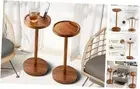 Pedestal Side Table (Set of 2), Acacia Weighted Base Drink Table, Small Round