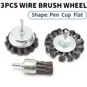 3Pcs Twist Knot Wire Brush Wheel With 1/4'' Set Drill Cleaning For Rotary Tool