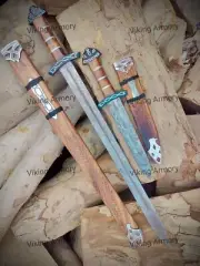 HAND FORGED DAMASCUS STEEL VIKING SWORD BATTLE READY MEDIEVAL SWORD WITH DAGGER