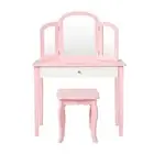 Kids Makeup Table Stool Set with Tri folding Mirror for Bedroom Pink