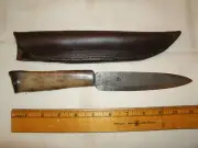 LARGE HAND FORGED FIGHTING BOWIE HUNTING BELT SIDE KNIFE DEER LEG BONE HANDLE