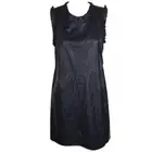 Cece Navy Sleveless Ruffled Pleather Shift Dress 12