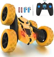 Hamdol Remote Control Car Double Sided 360°Rotating 4WD RC Cars with Headlights 2.4GHz Electric Race Stunt Toy Car Rechargeable Toy Cars for Boys Girls Birthday (Yellow)