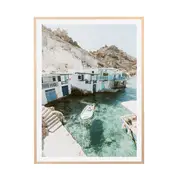 [Sleeping Giant] Milos Boat View Natural Veneer Framed Print - 85cm x 114cm