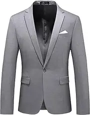 [JEShifangjiusu] 1 Button Men's Party Suit Solid Color Casual Tuxedo Blazer for Theme Parties, Grey A1, L