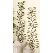 Decorative Scrolling Tuscan Set/2 Olive Leaf Branches Metal Wall Art Sculpture