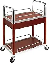 Mobile Storage Cart Bar Cart Thickened and Strong Wine Cart Safety Fence Tea Cart Hotel Dining Solid Wood Storage Shelves with Wheel Open Storage Space