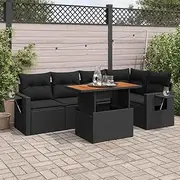 6 Piece Garden Sofa Set with Cushions Black Poly Rattan Patio Bar Sets