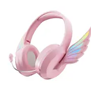 Laser Angel Wings Headphones Pink for Kids Wireless with Mic and LED Lights
