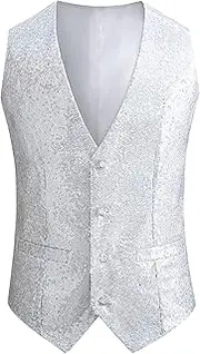 [Lars Amadeus] Sequin Suit Vest for Men's V-Neck Sleeveless Disco Sparkly Waistcoat
