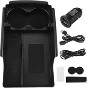 XTevu Wireless Charging Pad, Phone Organizer Box with Water Cup Holder, Mobile Device Stand, Car Interior Storage Tray