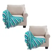 SOGA 2X 170cm Blue Zigzag Striped Throw Blanket