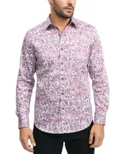 Robert Graham Downing Cotton Stretch Satin Printed Classic Fit Button Down Shirt
