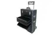 Mobile Lockable Tool Box on Wheels 3 Compartment Combination Telescopic Handle