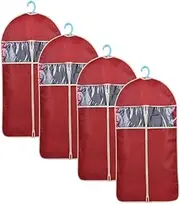 WEKAMOS High End Embossing Clothes Cover Storage Bag Dark Red Garment Organizer with Transparent Window Self Correcting Zippers for Suits Coats and Tops