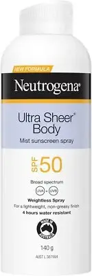 2-Pack Neutrogena SPF50 Ultra Sheer Body Mist Sunscreen, White
