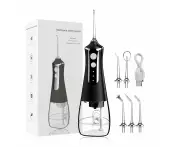 Fashion Oral Irrigator Water Dental Flosser Rechargeable Portable Dental Water Jet Floss 300ML 3-speed Waterproof 5 Tips Cleaner - Black