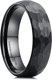 [King Will] HAMMER 8mm Silver/Black Tungsten Ring Hammer Comfort Fit Faceted Men Wedding Band Polished Step Edge/Beveled Edges
