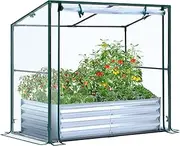 [Ohuhu] Raised Garden Bed with Greenhouse, 4x2x1 FT Galvanized Metal Planter Box with PVC Cover, Protects Plants from Frost Birds Insects, 3-in-1 Gardening Set for Vegetable Flower Herb Succulent