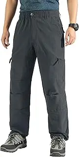[LOUECHY] Men's Lightweight Hiking Pants Quick Dry Relaxed Fit Cargo Pants Elastic Waist Outdoor Work Pants