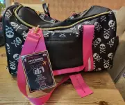 Betsey Johnson Kitsch Black Skulls Crossbones Halloween Pirate Pet Dog Carrier