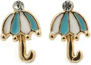 [Avalaya] 11mm L/Light Blue/White Enamel Umbrella Stud Earrings/Gold Tone/Children's/Teen's/Kid's, One Size, enamel