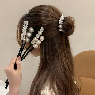 珍珠髮飾 盤發神器 時尚配飾 韓國少女 珍珠頭帶 盤髮帶 丸子頭 盤發器 頭飾 飾品