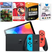 Nintendo Switch Neon Red/Blue OLED + Minecraft + Nintendo $20 eShop Gift Card