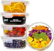 Igluu Meal Prep Glass Containers [5 PACK + EXTRA lid] - Glass Food Storage, Microwave, Oven, Freezer & Dishwasher-safe - Airtight Meal Prep Boxes with Snap Lock Steam Vent Lids, BPA-Free (950ml 32oz)