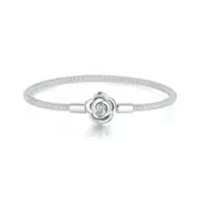 Sterling Silver S925 Blooming Rose Mesh 17cm Charm Bangle - AVILIA Designs