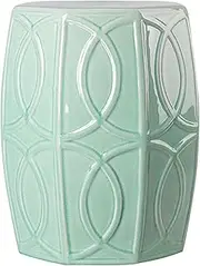 Ceramic Drum Table Decorative Garden stools, Decorative Ceramic Garden Stool, Glazed Octagonal Shoe Changing Stool Drum Stool, Suitable for Outdoor Garden(Cyan)