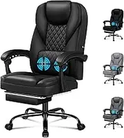 ALFORDSON Ergonomic Office Chair with 150° Recline & 2-Point Massage, PU Leather Computer Desk Chair with SGS Approved Gas-Lift, Executive Home Desk Chair Leather Video Game Chair (Avery Black)