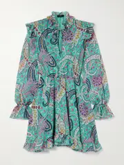 [Etro] Etro - Ruffled Paisley-print Voile-jacquard Mini Dress - Light blue - IT40 IT 40 Blue
