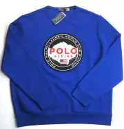 POLO RALPH LAUREN Men's Royal Blue Alpine Racing Double Knit Pullover Sweatshirt