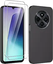 Case for Xiaomi Poco C75/Redmi 14C 4G + 2 Pack Tempered Glass, ELECTRO-WEIDEWORLD Shockproof & Anti-Scratch TPU Case with Frosted Surface, 9H Anti-Scratch High Definition Screen Protector, Black