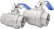 KLVN 1pcs 1/4" 3/8" 1/2" 3/4" 1" 1-1/4" 1-1/2" Female Stainless Steel SS304 2P Full Port Ball Valve with Vinyl Handle Thread Valves(DN40)