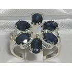 Solid English 925 Sterling Silver Ladies Large Fiery Opal & Sapphire Flower Ring