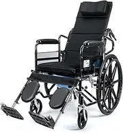 Rolling Walkers Seat Lightweight Carbon Steel Folding Wheelchair Back Armrest Elevating Leg Rests Large Obese People Lightweight Folding Self-Propelled Wheelchair