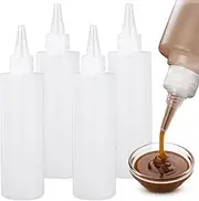 4 Pack Condiment Squeeze Bottles,Plastic Bottles With Squeeze Top For Sauces,Sauce Dispenser For Bbq Ketchup, Mustard, Syrup, Sauces, Dressing, Oil (400ML)